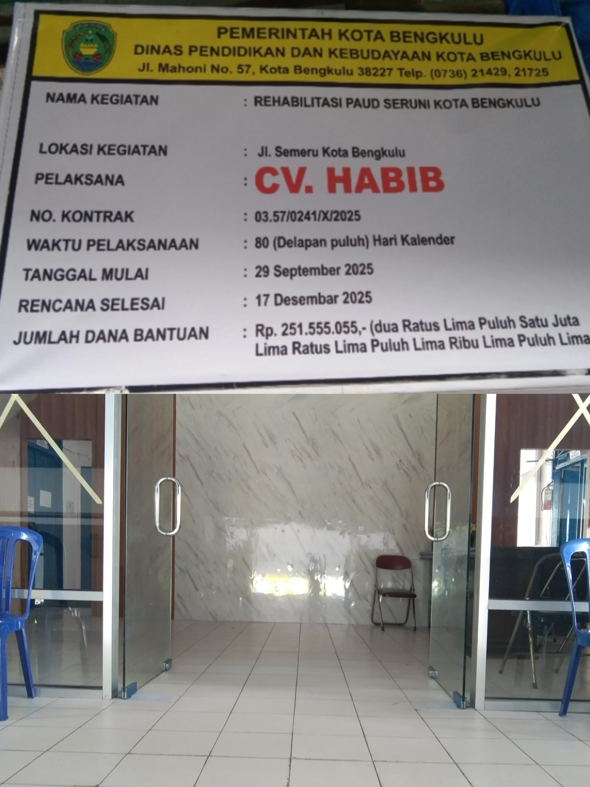 Dua proyek CV. HABIB diknas kota Bengkulu disorot, Kontraktor akui belum berpengalaman