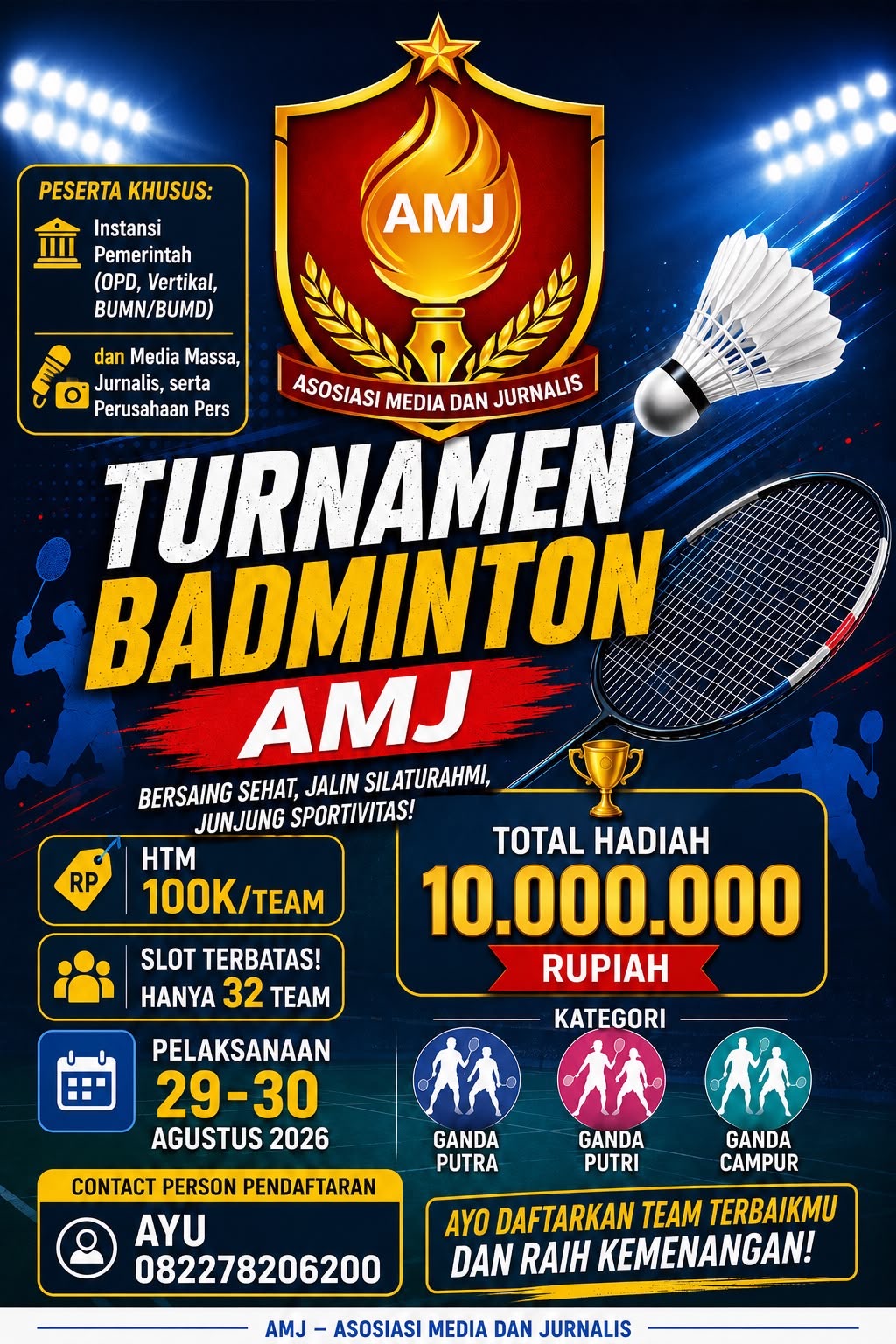 Sambut HUT RI ke-81, AMJ Gelar Turnamen Badminton Berhadiah Rp10 Juta