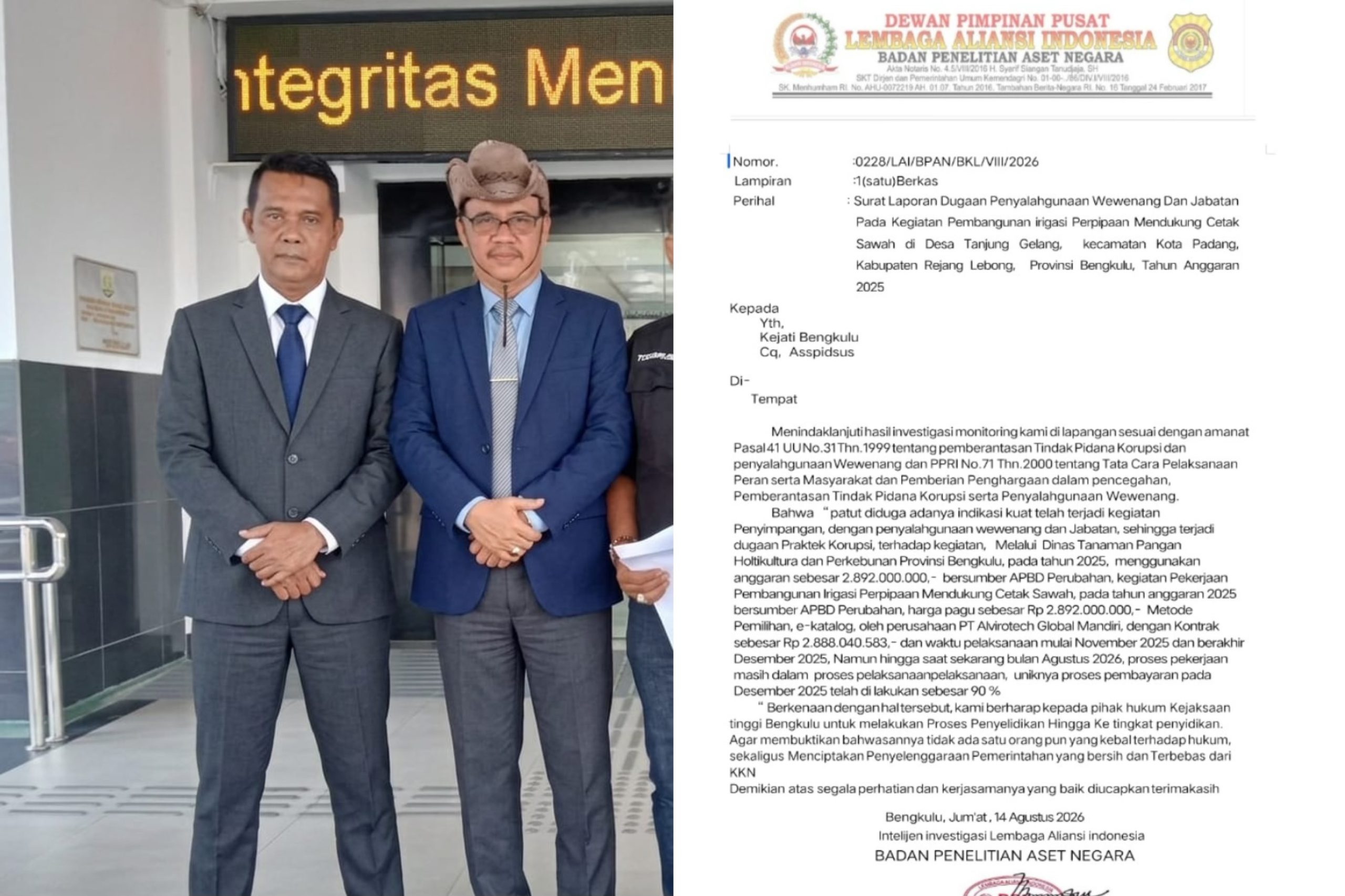 Proyek Irigasi Cetak Sawah Rp2,8 Miliar di Rejang Lebong Disorot, BPAN Siapkan Laporan ke Kejati Bengkulu